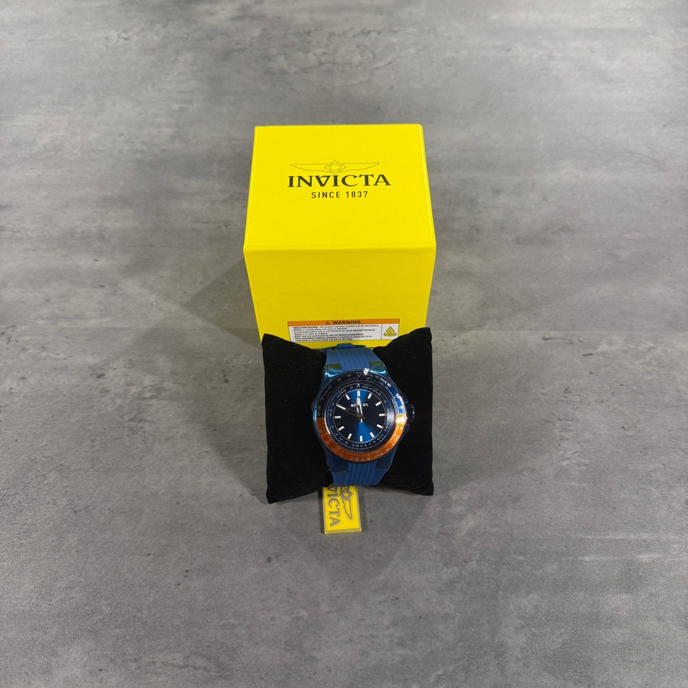 Invicta Watch Mens Aviator Blue Orange Silicone Strap 49663 NEW 50MM 100m Water